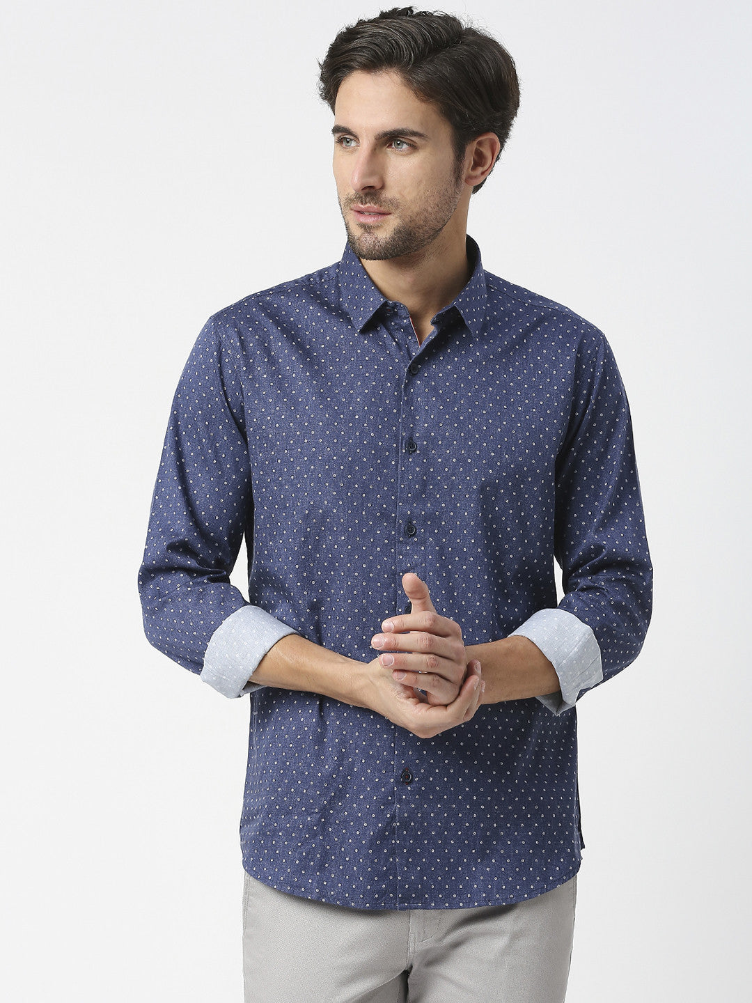 Indigo Blue Cotton Satin Digital Printed Shirt