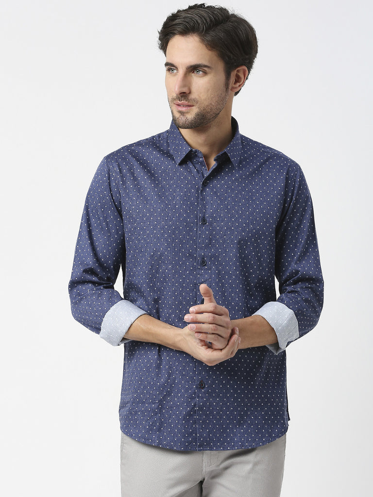 Indigo Blue Cotton Satin Digital Printed Shirt