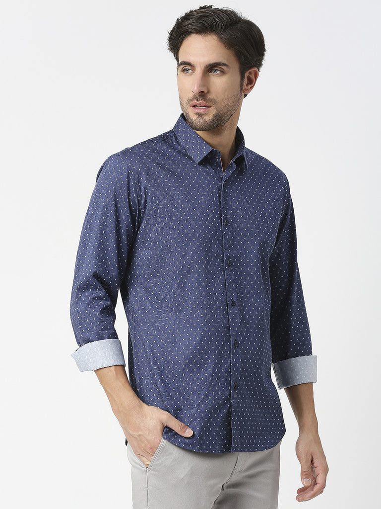 Indigo Blue Cotton Satin Digital Printed Shirt