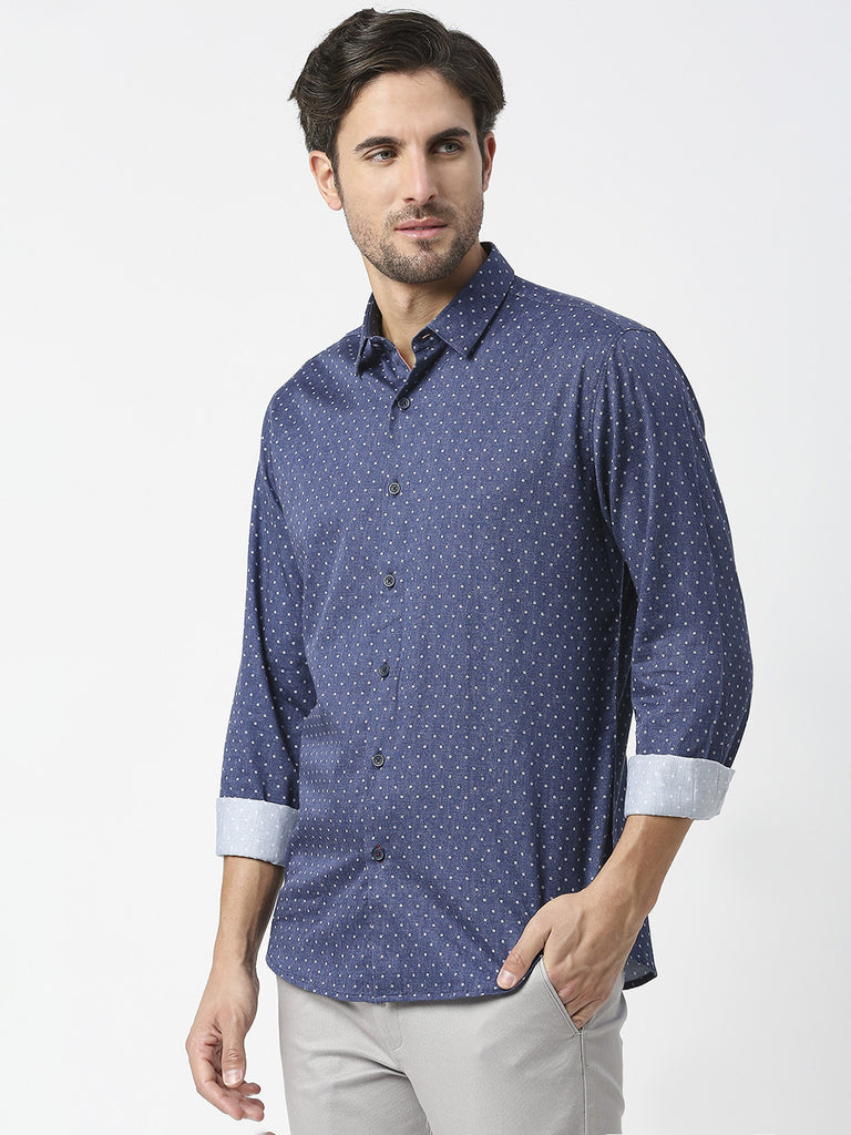 Indigo Blue Cotton Satin Digital Printed Shirt