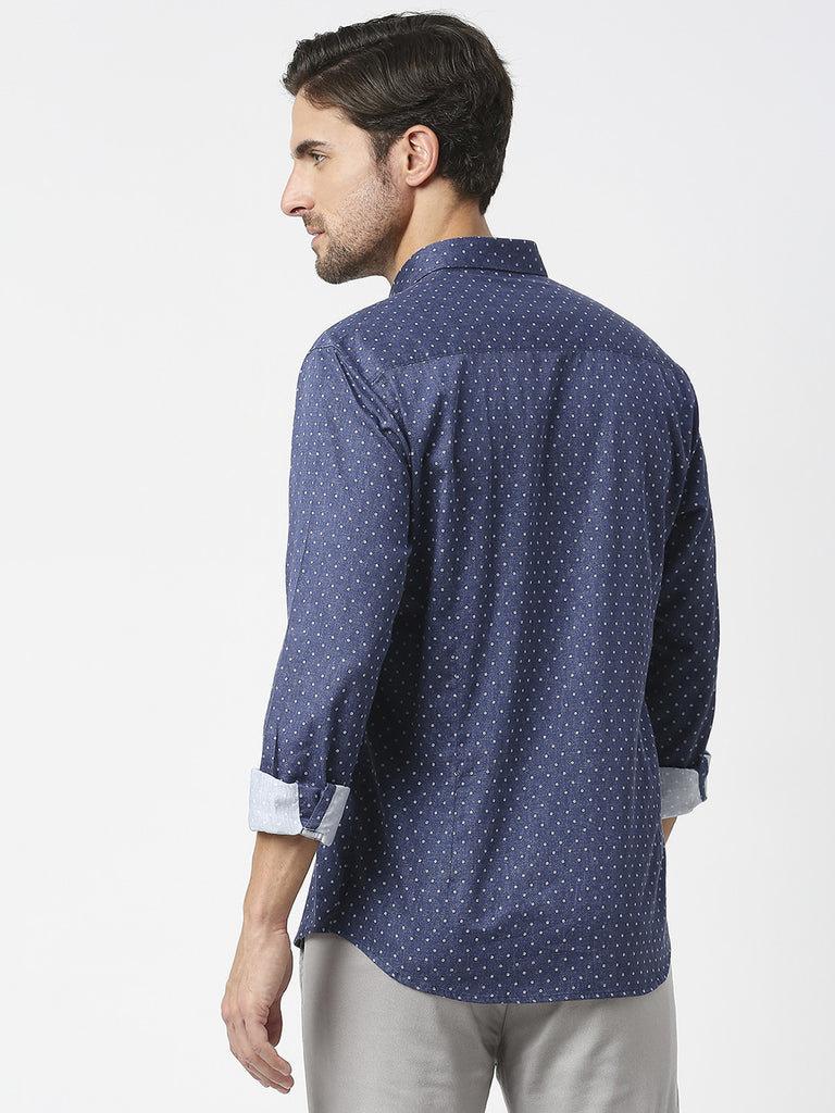 Indigo Blue Cotton Satin Digital Printed Shirt