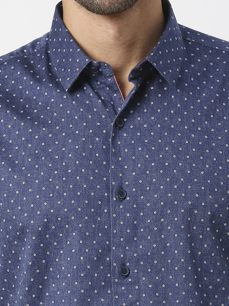 Indigo Blue Cotton Satin Digital Printed Shirt