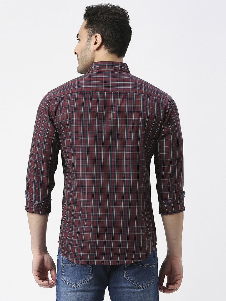 Wine Premium Cotton Fine Twill Checks Shirt