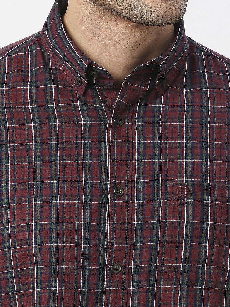 Wine Premium Cotton Fine Twill Checks Shirt