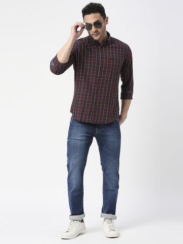 Wine Premium Cotton Fine Twill Checks Shirt