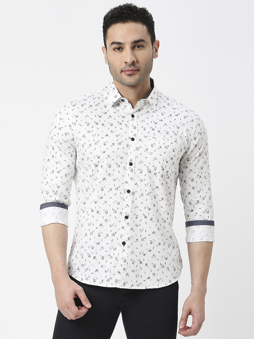 White Premium Cotton Twill Printed shirt