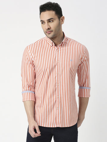 Red Poplin Stretch Vertical Striped Shirt