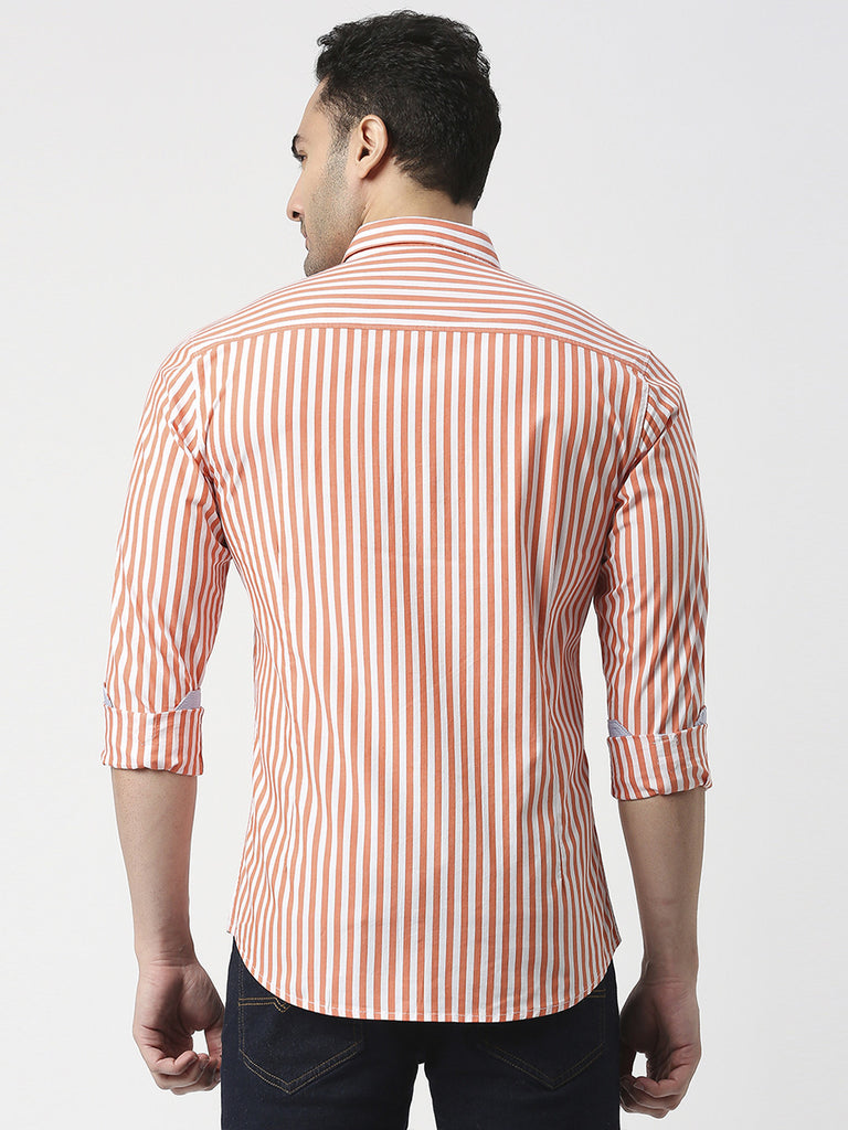 Red Poplin Stretch Vertical Striped Shirt