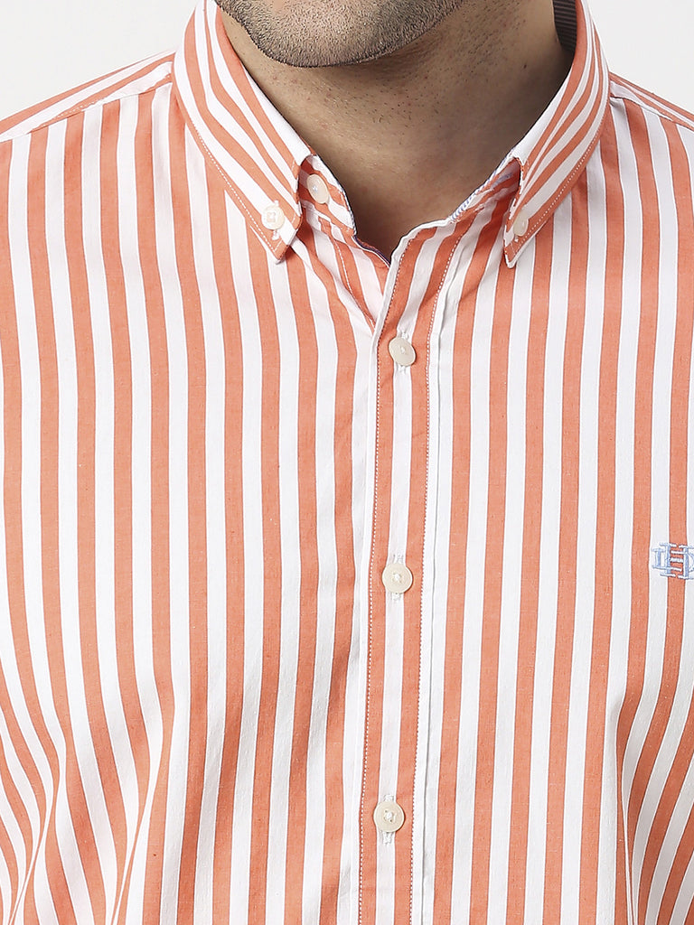 Red Poplin Stretch Vertical Striped Shirt