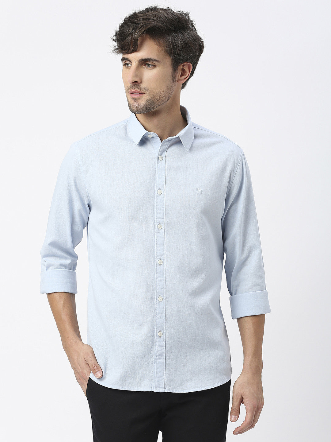 Sky Blue Linen Shirt With Pocket