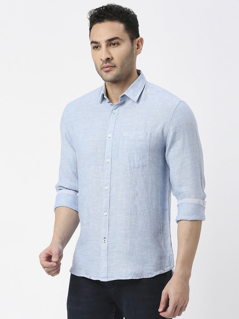 Sky Blue Pure Linen Shirt With Pocket