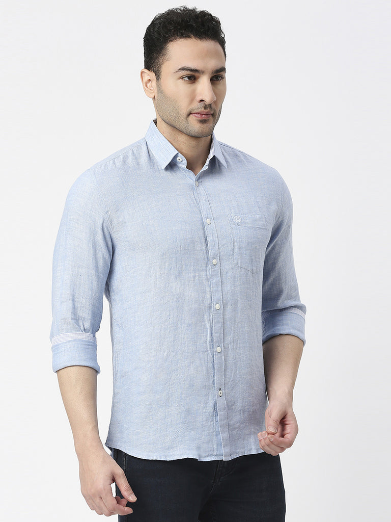 Sky Blue Pure Linen Shirt With Pocket