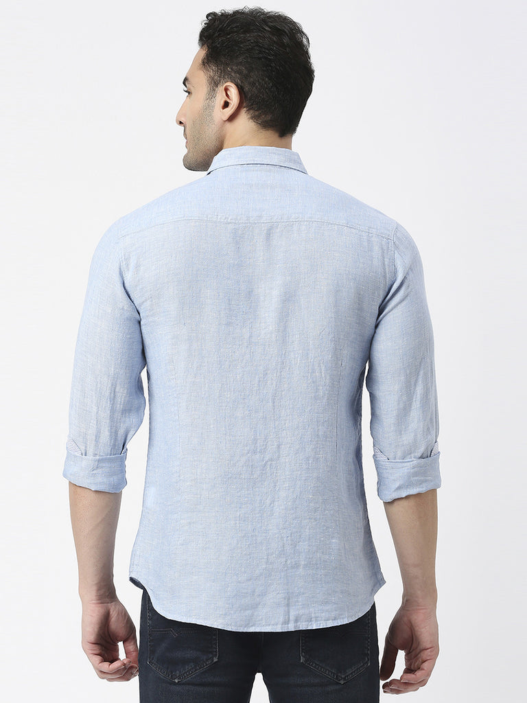 Sky Blue Pure Linen Shirt With Pocket