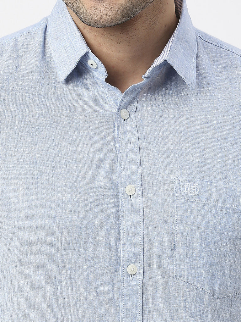 Sky Blue Pure Linen Shirt With Pocket