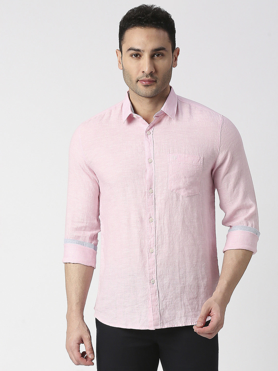 Pink Pure Linen Shirt With Pocket