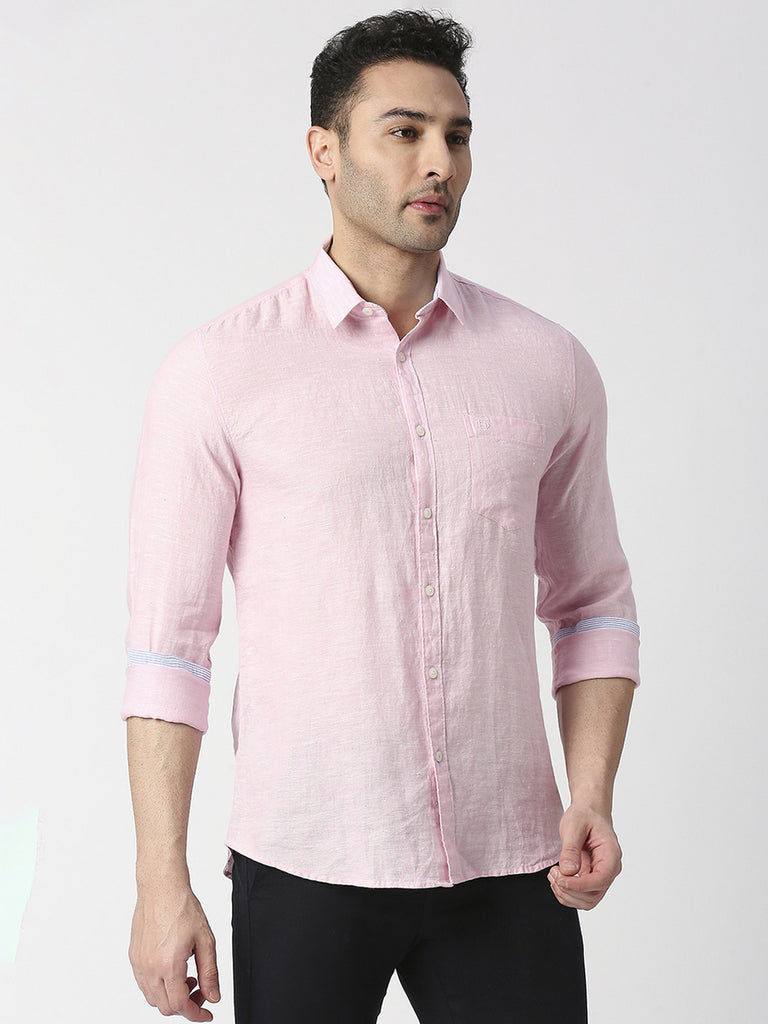 Pink Pure Linen Shirt With Pocket