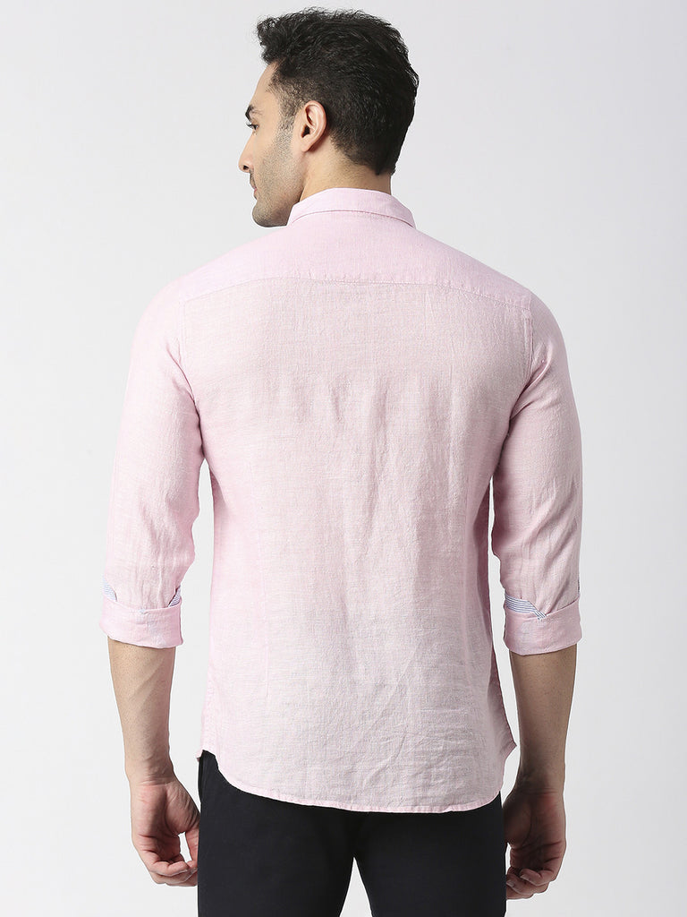 Pink Pure Linen Shirt With Pocket