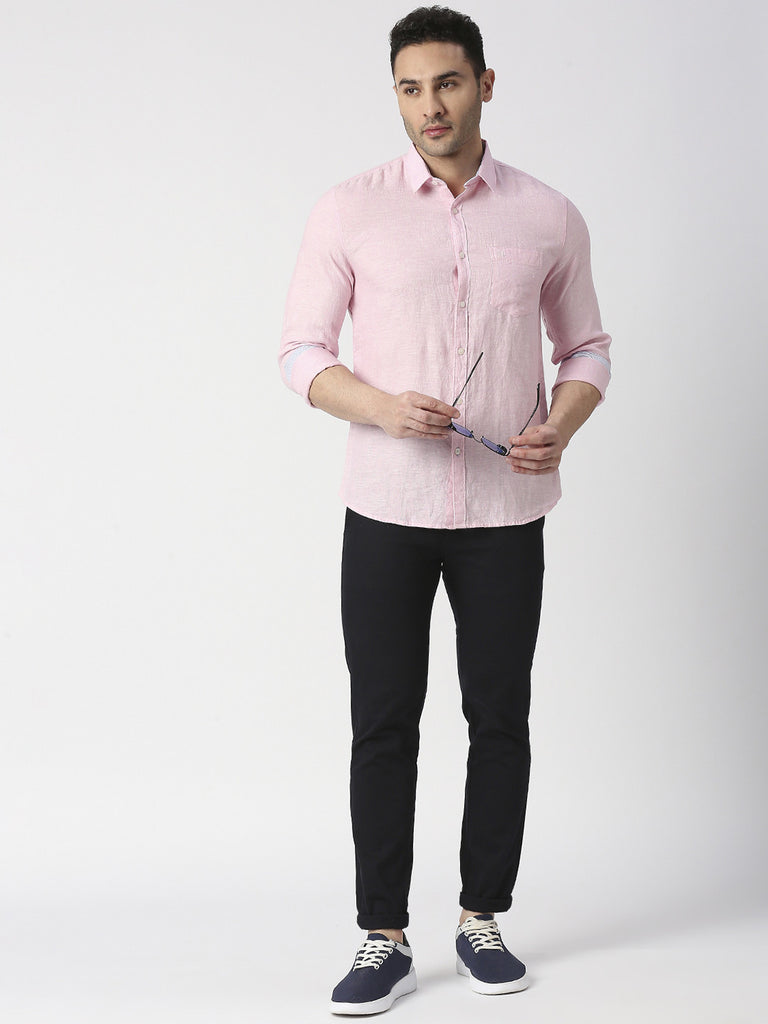 Pink Pure Linen Shirt With Pocket