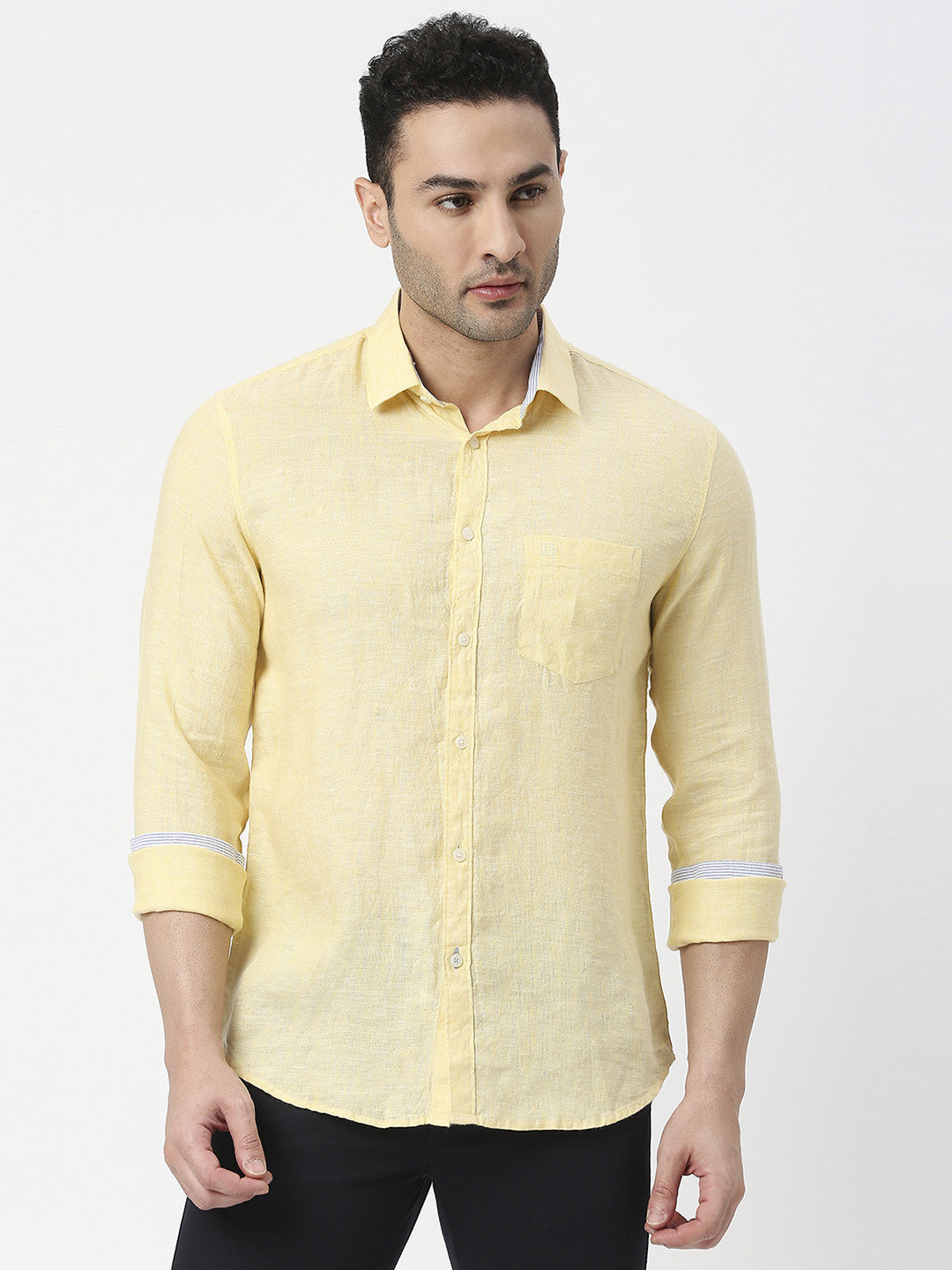 Lemon Yellow Pure Linen Shirt With Pocket