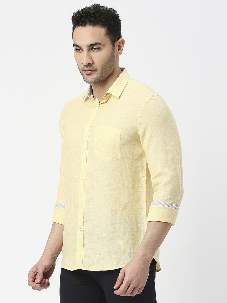 Lemon Yellow Pure Linen Shirt With Pocket