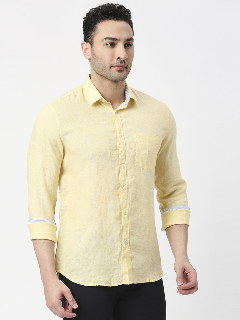 Lemon Yellow Pure Linen Shirt With Pocket