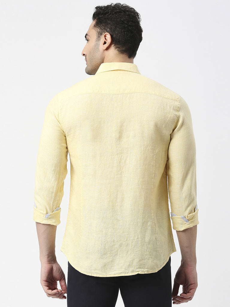 Lemon Yellow Pure Linen Shirt With Pocket