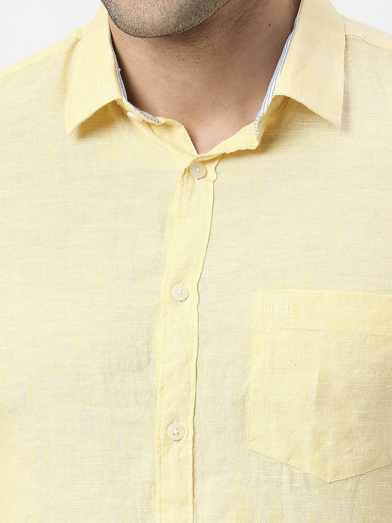 Lemon Yellow Pure Linen Shirt With Pocket