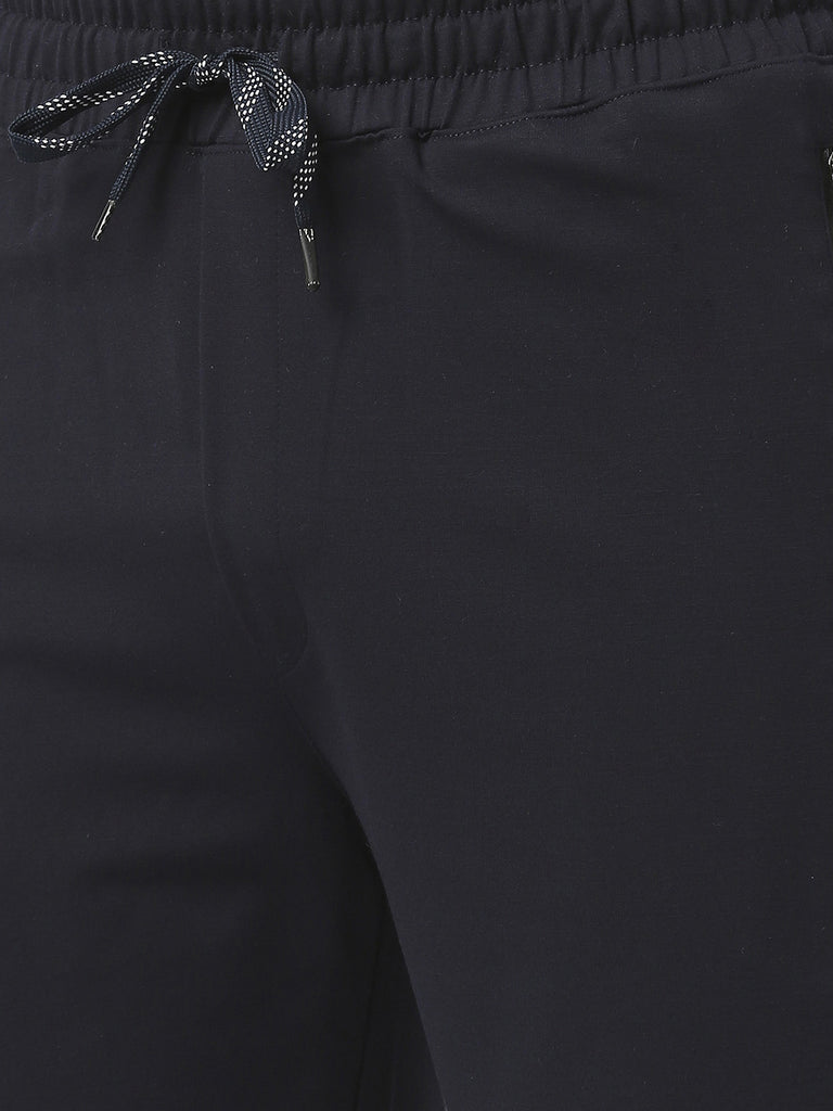Navy Tencel Lycra Shorts With Zipped Pocket
