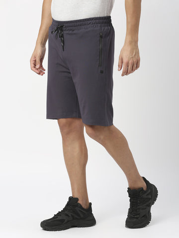 Charcoal Grey Tencel Lycra Shorts With Zipped Pocket