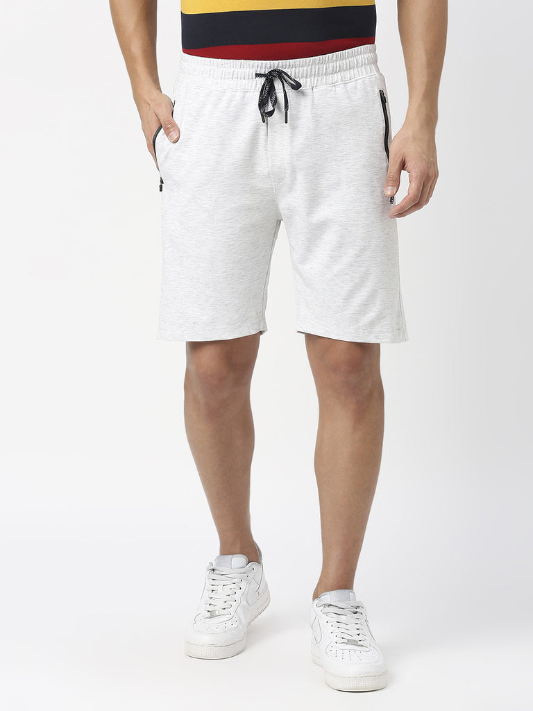 Ecru Tencel Lycra Shorts With Zipped Pocket
