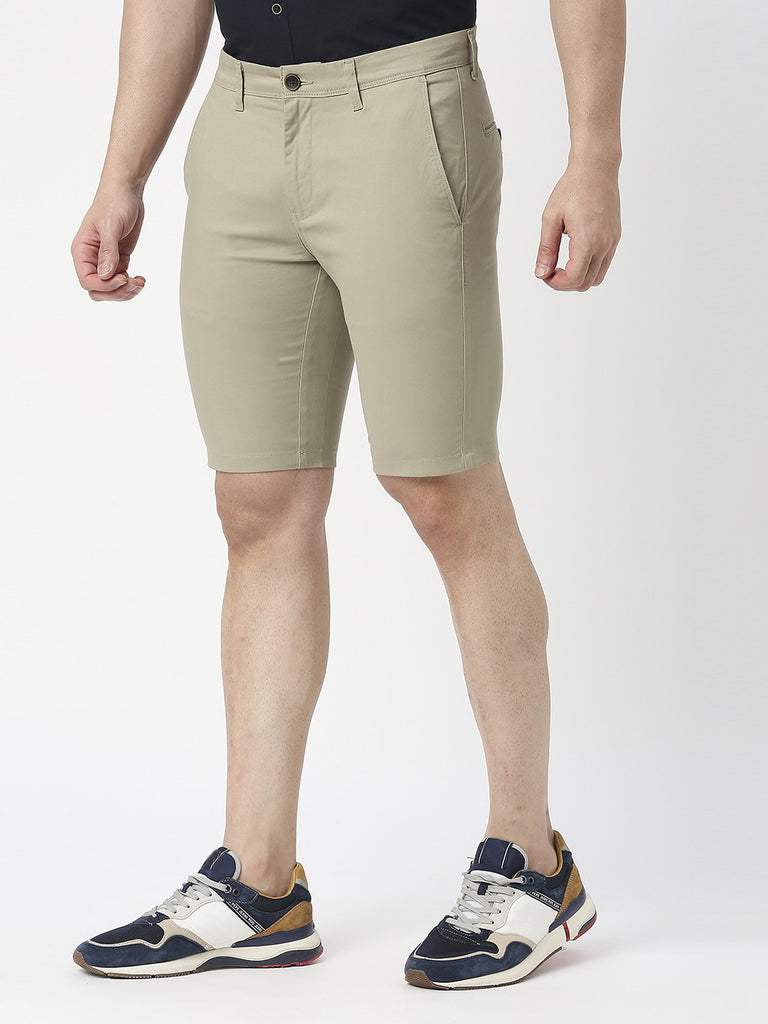 Pistachio Solid Cotton Shorts