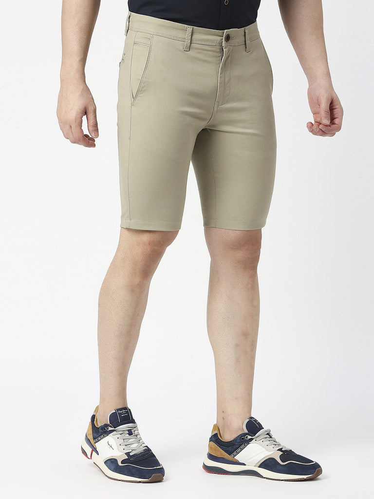 Pistachio Solid Cotton Shorts