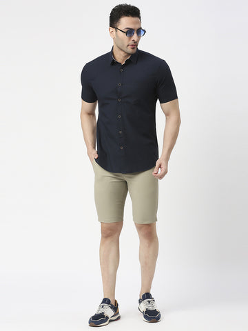 Pistachio Solid Cotton Shorts