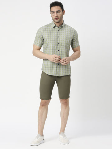 Olive Solid Cotton Shorts