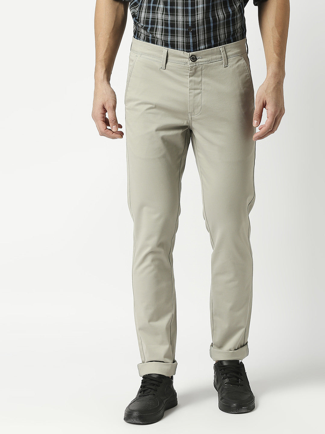 Light Beige Slim Tapered Cotton Dobby Lycra Trouser