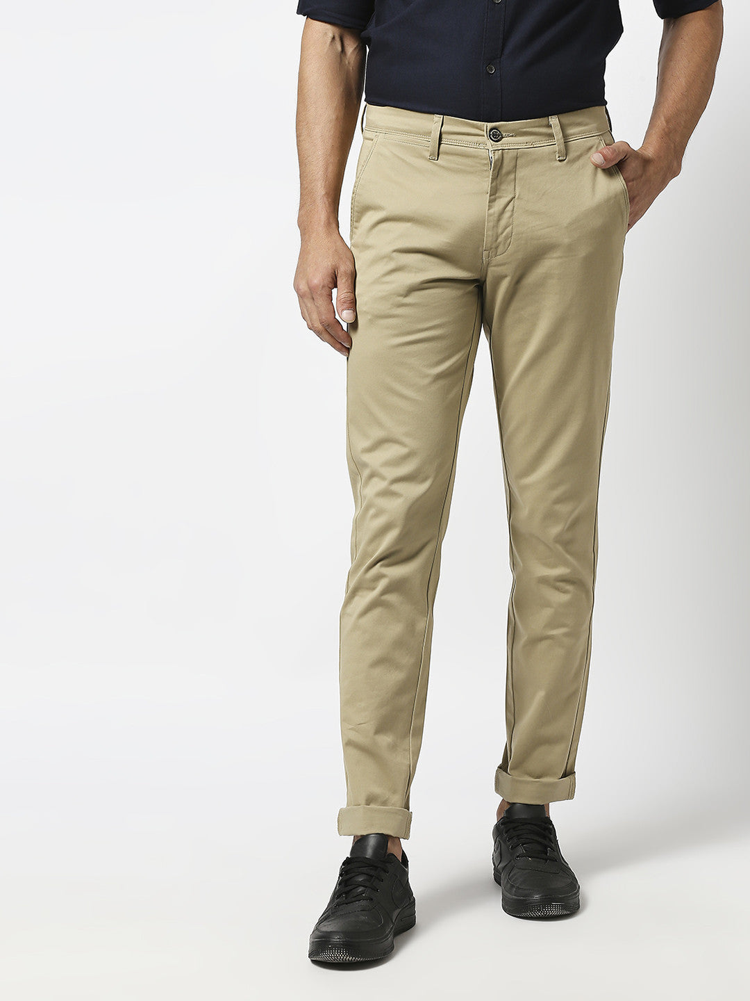 Khaki Slim Tapered Cotton Dobby Lycra Trouser