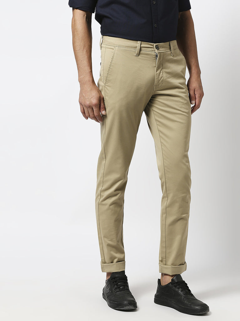 Light Khaki Slim Tapered Cotton Stretch Trouser