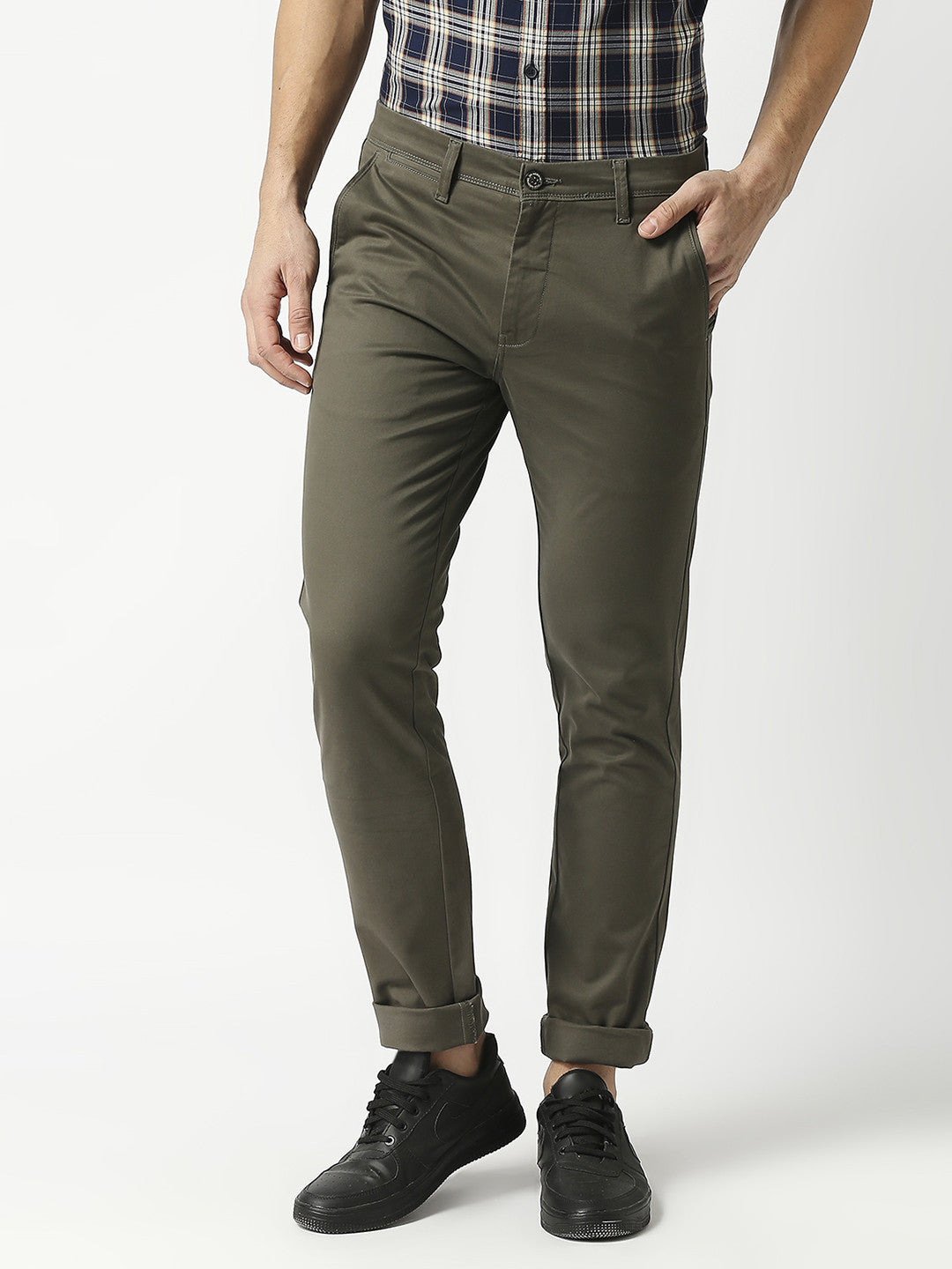 Dark Olive Slim Tapered Cotton Stretch Trouser