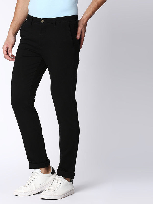 Raven Black Cotton Dobby Lycra Trousers