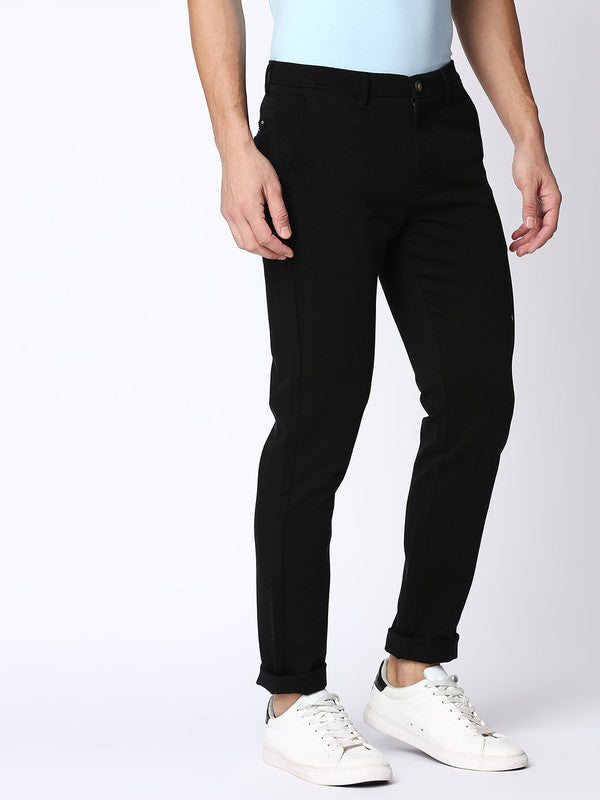 Raven Black Cotton Dobby Lycra Trousers