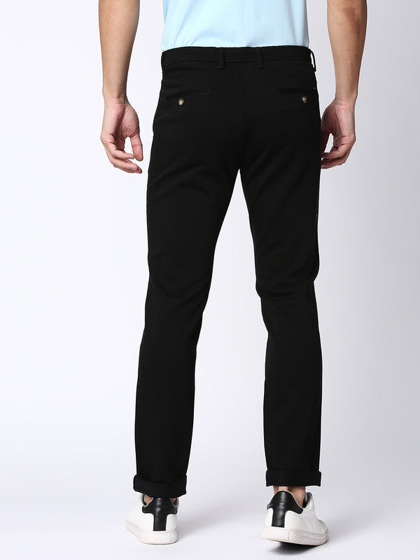 Raven Black Cotton Dobby Lycra Trousers