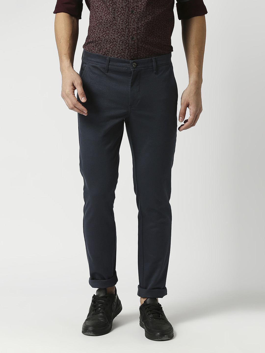 Steel Blue Slim Tapered Cotton Trousers