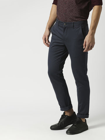 Steel Blue Slim Tapered Cotton Trousers