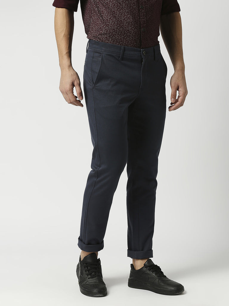 Steel Blue Slim Tapered Cotton Trousers