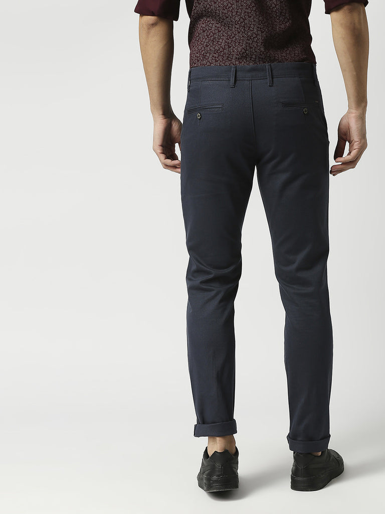 Steel Blue Slim Tapered Cotton Trousers