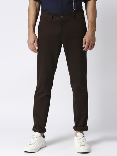 Brown Slim Tapered Cotton Trousers