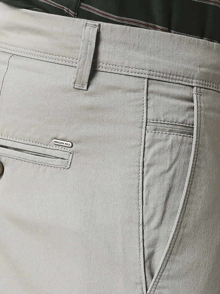 Pale Grey Slim Tapered Cotton Dobby Lycra Trouser