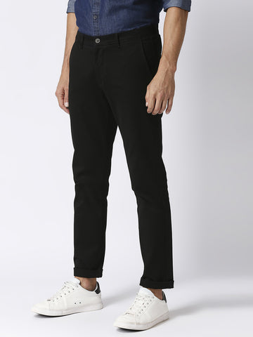 Black Slim Tapered Cotton Dobby Lycra Trouser