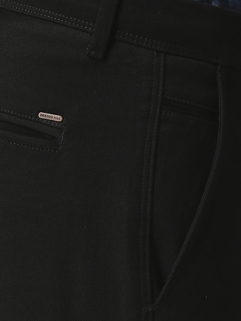 Black Slim Tapered Cotton Dobby Lycra Trouser