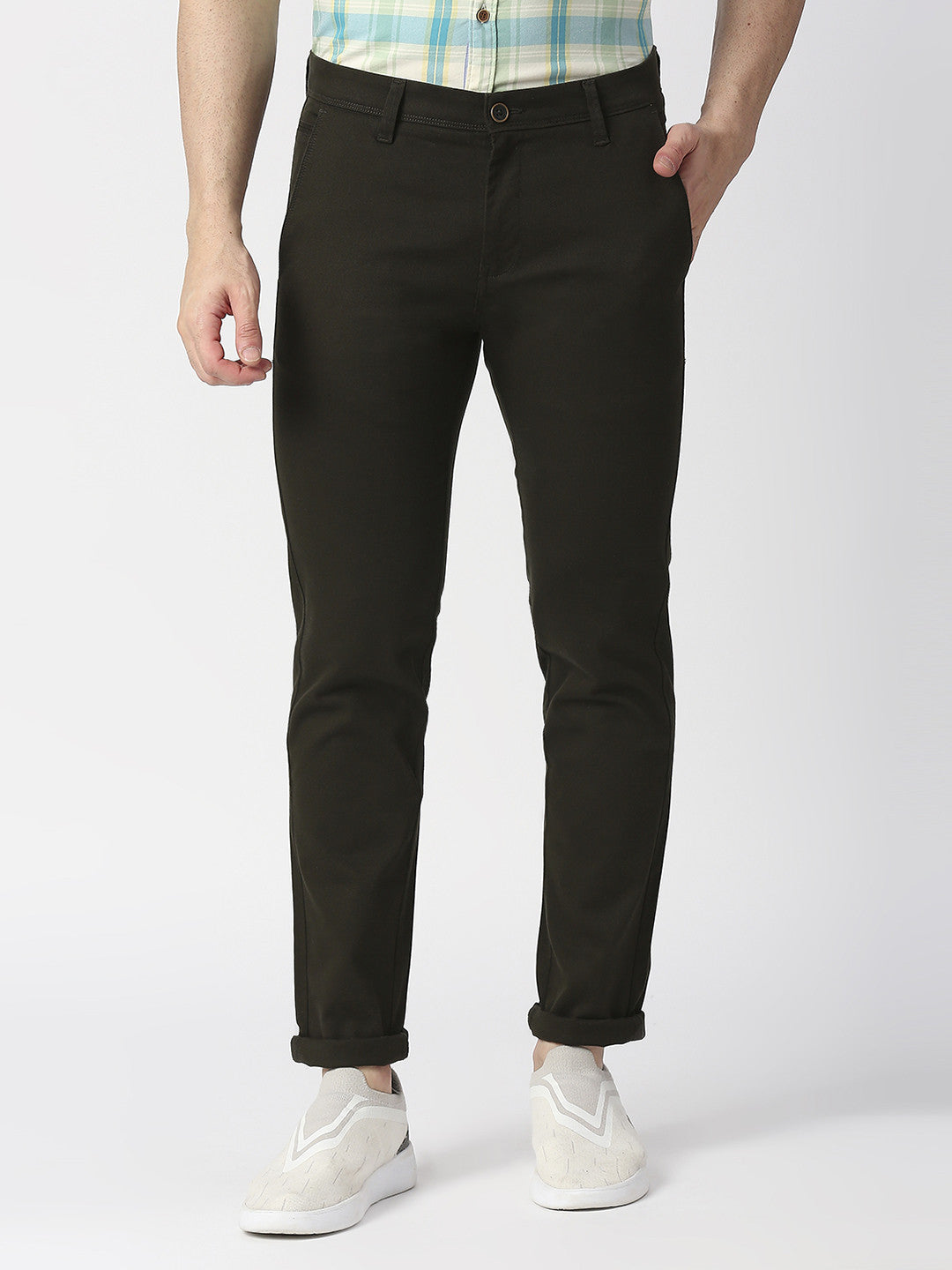 Bottle Green Slim Tapered Cotton Trouser